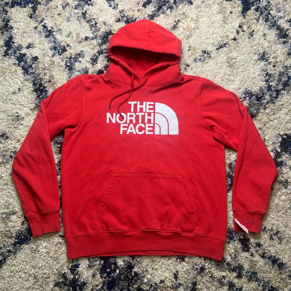 Men’s Large The North Face Fleece Hooded Pullover Sweatshirt Red